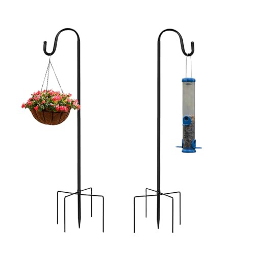 HongFuFu 2 Pack Shepherds Crook Hooks for Garden Lights, 120CM Metal Stake Stand Hook for Solar Lights, Lanterns, Plant Basket