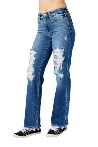 Judy Blue Women's Mid Rise Destroyed Dad Jeans2