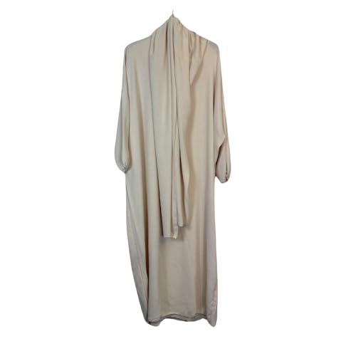 VR2 Denim Ladies Abaya with Scarf Hijab Attached Long Sleeve Modest Dress for Women Emerald Colour One Size UK 8-20