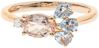 Gin & Grace 10K Rose Gold Genuine Aquamarine & Morganite Ring with Diamonds for women | Ethically, authentically & organically sourced (Oval & Pear) shaped Aquamarine hand-crafted jewelry for her