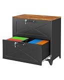 LISSIMO 2-Drawer Farmhouse File Cabinet with Lock, Lateral Filing Cabinet for Letter/Legal/A4 Size, Wood File Storage Cabinets Printer Stand with Large Storage for Home Office School, Black