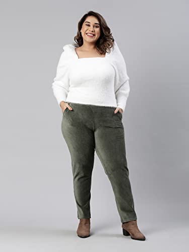 Image of GO COLORS Solid Corduroy Treggings for Women | Warmtech, Mid Rise, Side Pocket