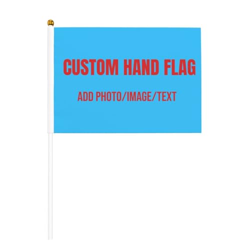 Ayambetus 10 banderas de mano personalizadas con texto fotográfico, banderas de mano personalizadas para festivales, fiestas, banderas de mano con palo de plástico, banderas ondulantes de celebración,