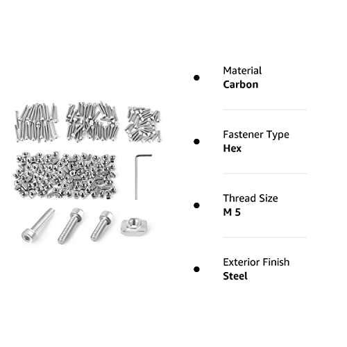 Qcqiang 200Pcs M5 T-Nuts Assortment Kit, Hammer Nut With Hex Socket Head Screws For Profile Groove #TOP7