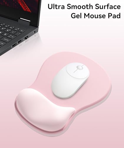 Image of eulps Mouse Pad with Gel Wrist Rest, Ergonomic Comfortable Computer Wrist Support for Laptop, Pain Relief Mousepad with Non-Slip PU Base for Office & Home (01Pink)