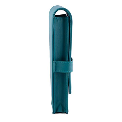 Image of DiLoro Leather Pen Case Pouch Holder for Two Fountain Ballpoint Rollerball Pens or Pencils (Turquoise Green)