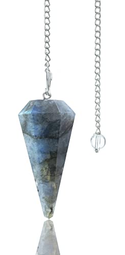 Crocon Labradorite Healing Crystal Pendulum for Dowsing Divination 6 Faceted Pointed Healing Reiki Quartz Witch Wicca Dowsing Balancing Spiritual Gemstone Point Pendant Pendulums Cover