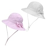 MaxNova Wide Brim Beach Hats for Baby Girl 0-6 Months,White/Pink-Stripe,2 Packs