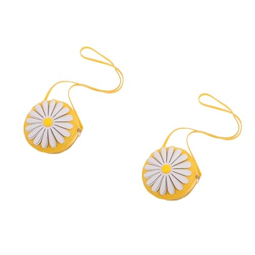 LUOZZY 2pcs Adorable Daisy Pu Lightweight Crossbody Purse Wallet for Little Girls Kids Everyday Use Yellow