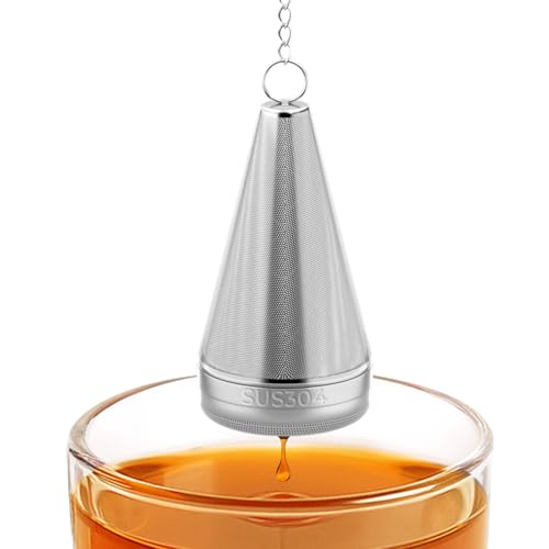 Cone Tea Infusers for Loose Leaf Tea, 304 Stainless Steel Tea Strainer Fine Mesh, 1.8” x 3” Loose Leaf Tea Steeper with a Drip Tray