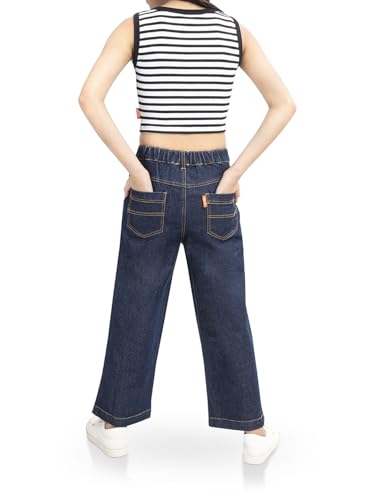 Image of olele Girls Super Jeans Collection for 4-14 Yrs | Stretchable Cotton Denim Trousers | Blue Jeans for Kids | Baggy Denim Pants | Cargo Pants for Girls