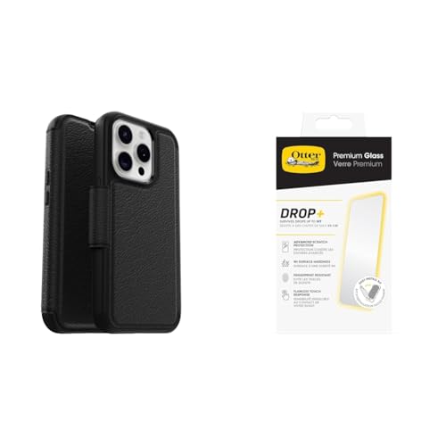 Otterbox Strada MagSafe Apple iPhone 15 Pro Shadow noir étui cuir et verre trempé