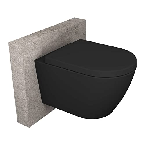 BERNSTEIN Design Wand WC schwarz spülrandlos Hänge WC Set Toilette abnehmbareren Deckel WC sitz mit Absenkautomatik Hängetoilette WC ohne Spülrand B8030R Tiefspül-WC D-Form WC randlos Softclose-Sitz