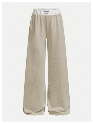 Image of RoseSeek Girl's Baggy Sweatpants Letter Patched Wide Leg Pants Elastic Waist Long Trousers Joggers Trendy