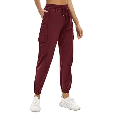 siliteelon Womens Joggers Quick Dry Lightweight Hiking Track Pants Running Journey Lounge Outdoor with Zipper Pockets, Burgundy, XL Cover