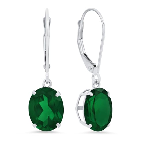 14K white gold oval gemstone dangle earrings