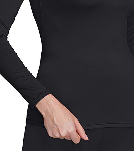 Tsla Women's Sports Compression Shirt, Cool Dry Fit Long Sleeve Workout Tops, Athletic Exercise Gym Yoga Shirts, Round Neck 3Pack Black/Black/Black, Medium #TOP5