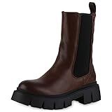  VAN HILL Damen Plateau Boots Stiefeletten Gesteppte Schuhe Blockabsatz Stiefel Profilsohle Booties Plateau Vorne Plateauschuhe 209986 Braun Schwarz 38