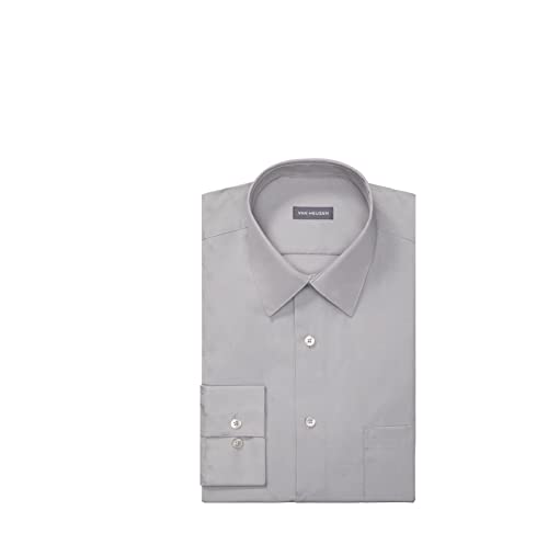 Van Heusen Camisa social masculina, modelagem regular, popelina lisa, Pedra cinza, 14