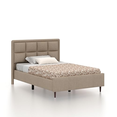 Image of Ganpati Arts Solid Sheesham Wood Louis Upholstered Single Size Bed Without Storage | Modern Design Wooden Single Bed Cot Palang Furniture for Bedroom, Guest Room, Hotels and Home (Mangolia, 4 Ft)