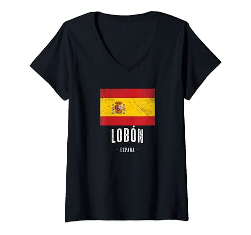 Mujer Lobón España | Souvenir - Ciudad - Bandera - Camiseta Cuello V