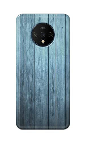 Image of Printed Hard Back Cover Case for OnePlus 7T Back Cover (Wooden Blue) -702