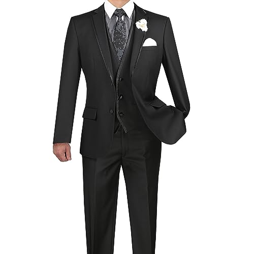 Luxurious Men's Slim-Fit 3-Piece Textured Solid Trimmed Lapel Suit