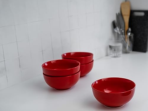 KooK Soup Bowls, Cereal Bowl, Ceramic, Bowls for Kitchen, Microwave, Dishwasher and Freezer Safe, Porcelain Dishes for Pasta, Salad, Oatmeal, Deep Interior, 20 oz, Set of 6, (Red) by KooK - Used condition - Image 4