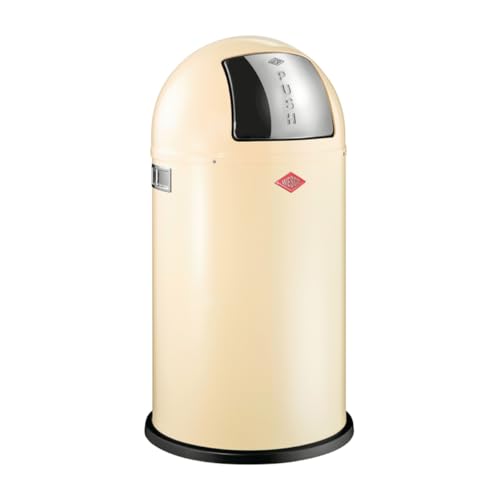 Wesco Pushboy kosz na śmieci w kolorze migdałowym, malowana proszkowo blacha stalowa, pojemność 50 litrów, duża klapa ze stali nierdzewnej, wyjmowany pojemnik wewnętrzny