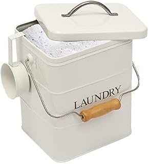 Laundry Detergent Container Powder Soap Containers with Lid and Scoop Included, Perfect Sturdy Canister Tins for Kitchen Countertop, Shelf, Great Gift - White