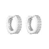 Pendientes de aro para mujer, oro blanco, oro amarillo, platino, con moissanita de doble fila, Metal, Moissanita