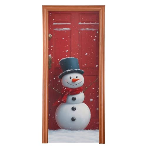 FLildon Cartoon Snowman Christmas Door Cover Decoration, Party Accessory Porch Decor for Festive Ornament Room Door Covers 32 x 79 Inch