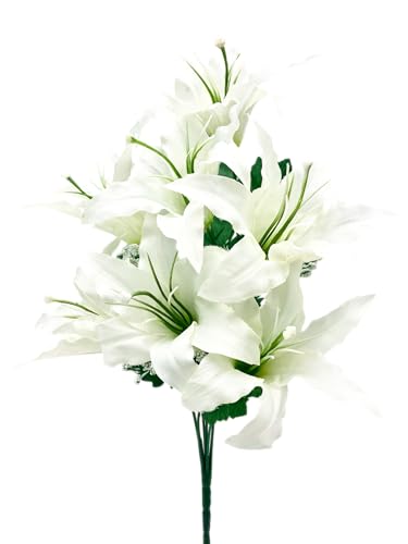 【 造花 お墓用 mamawreath 】 仏花 花束 お供え花 百合 ユリ お墓参り お盆 お彼岸 お供え 一対 2本セット 花立 墓前用 アーティフィシャルフラワー (約)高44×幅25×奥15cm (V25060) [3]
