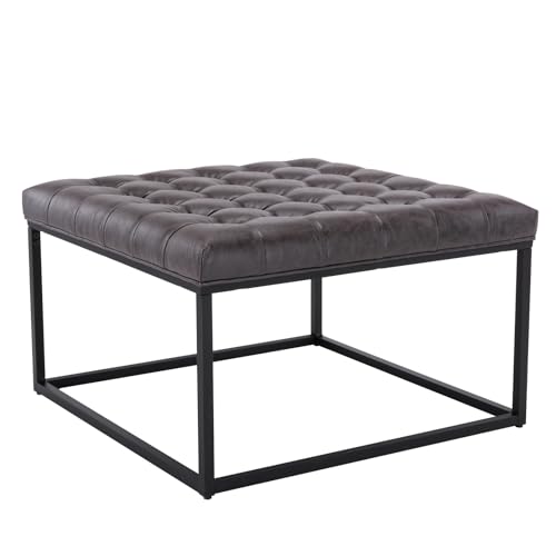 Sivoey 28" Square Tufted Ottoman, Upholstered Coffee Table with Faux