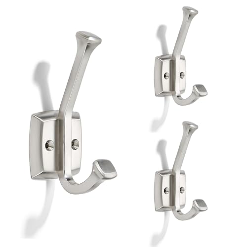 CABDM 3 Pack 4-3/4 inch Satin Nickel Coat Hooks, Wall Mounted with Screws Suitable for Hanging Keys, Bath Towel, Bags, Hats, etc. Square Zinc Alloy mudroom Hooks