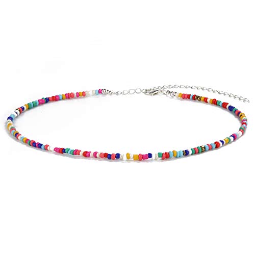 Scione Beaded Necklace 10 Pieces Tiny Seed Beaded Necklace Bohemian Hawaiian White Rainbow Adjustable Colorful Necklaces For Women Girls #TOP3