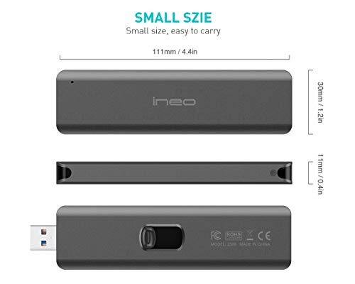 ineo M.2 NGFF USB 3.1 Gen 2 Type-A Aluminum Retractable (B Key & B+M Key SATA) SSD Enclosure [C2588 NGFF Type A] - Thumbnail 5