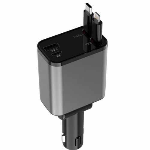 Cargador de coche retráctil 4 en 1 para iPhone y Samsung de 12V y 24V