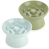 STARVAST 2 Pack Ceramic Slow Feeder Cat Bowl, Elevated Slow Feeder Cat Bowl, Anti Vomiting & Choking Cat Slow Feeder, Raised Cat Bowl Slow Feeder for Dry and Wet Food, Spill-Proof and Easy to Clean