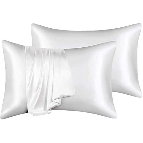 2 Pack Satin Pillowcase for Hair and Skin - Softer Than Silk - White Satin Pillowcases Anti Wrinkle and Stain Resistant - Standard Pillow Cases Cover with Envelope Closure (51x76cm) Cover
