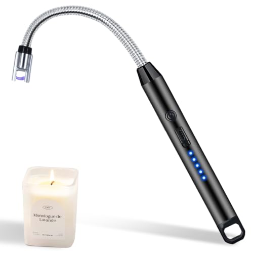 Aouply Feuerzeug USB aufladbares Stabfeuerzeug Winddicht & flammenlos mit LED- und Batterieanzeige Feuerzeug elektrisch es ist ideal für Grillen Camping Kamine Herde und Feiern (Black)