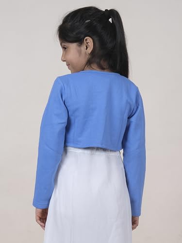 Image of KiddoPanti Girls Fleece Crop Length Shrug | Cotton Poly Fleece Fabric |Sequin Patch on Chest | Front Open Pearl Button Closure | Crop Length, Full Sleeve | Lightweigth & Breathable Girls Shrug