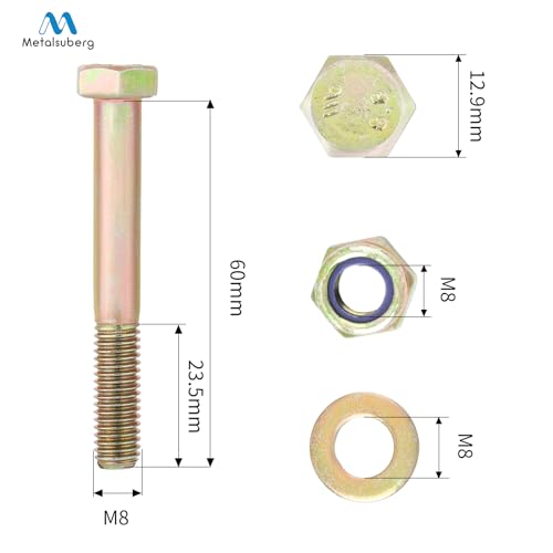 Image of M8 x 60mm Hex Head Bolt by Color Galvanization with Nylon Lock nut and Flat Washer Assortment Kit,Alloy Steel,Grade 8.8.(8pcs Pack)