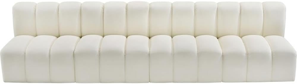BOWERY HILL Contemporary Modular Sectional, Cream Vegan Leather, 119" W x 31" D x 30" H, Deep Channel Tufting, Versatile Design, Living Room Seating or Home Office Furniture
