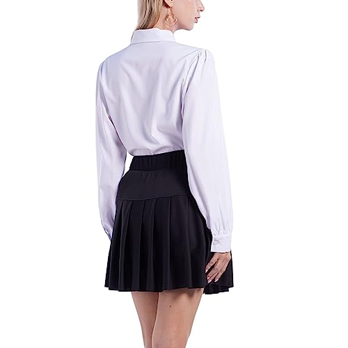 Etosell Womens White Button Down Shirt Long Sleeve Cotton Peter Pan Blouses White Collared Dress Shirt With Bow Tie #TOP3