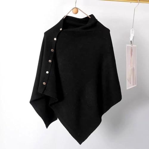 Chal cálido irregular para mujer con botón elegante, capa de punto para otoño e invierno 7