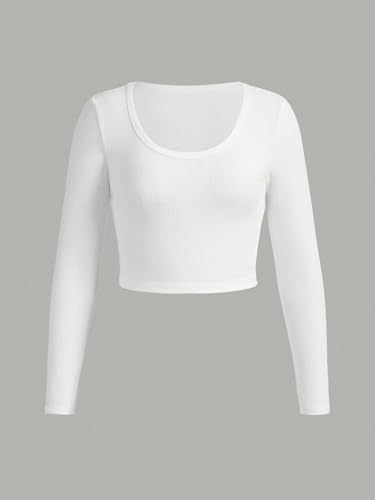 Girl's Long Sleeve T Shirt Slim Fit Crewneck Fall Basic Tees Ribbed Knit Crop Top for Girls4