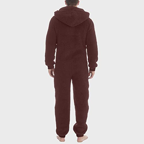 Lmdudan Men's Winter Zipper Hooded Fuzzy Romper Pajamas One Piece Fleece Pajama Jumpsuit Warm Comfy Loungewear with Pockets3