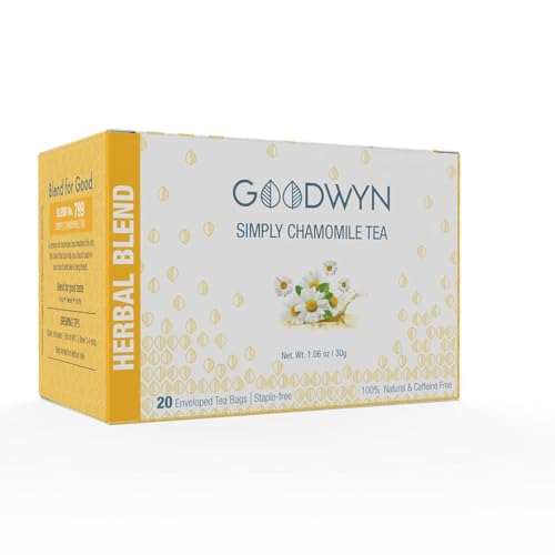 Goodwyn Chamomile Tea For Sleep (20 Tea Bags) | Real Chamomile Flowers | Caffeine-Free Herbal Tea | Promotes Relaxation, Calm, Stress Relief | Non Bitter | Plastic Free
