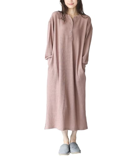 [ON NISHIKI] ネグリジェ パジャマ レディース 長袖 ワンピース 春 秋 ワッフル素材 ロング丈 ルームウェア 部屋着 (ﾓｶ:2/L/77604)のサムネイル